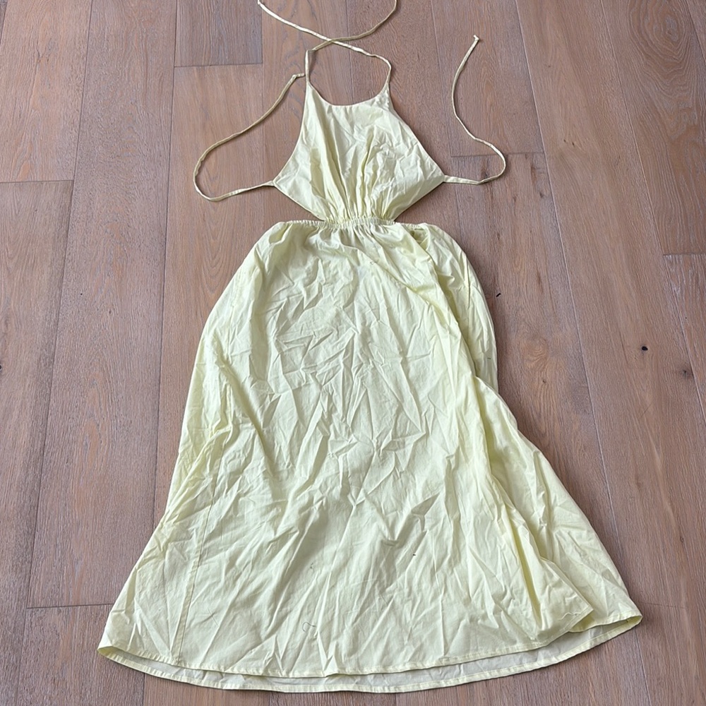 STAUD Yellow Halter Sundress, Open Back
